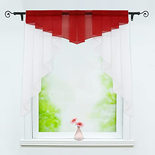 Delien Scheibengardinen mit Durchstangenzug oder Kräuselband Voile Bistrogardinen Modern Küche Kleinfenster Transparente Gardinen Kurzstores Kurzgardinen 1 Stück BxH 140x145cm,Rot