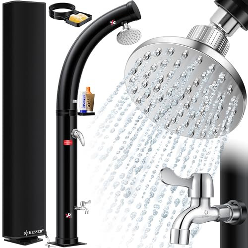 KESSER® Solar Gartendusche Solardusche Bogen mit Metall-Duschablage Schutzhaube & Tasche | 35 Liter warmes Wasser max. 60°C Pooldusche Camping | Regenduschkopf & Wasserhahn | Gartenschlauch-Anschluss