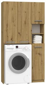 ADGO Marpol DD Badezimmerset Artisan 30x96x183cm, Schrank über Waschmaschine + Poller Badezimmerregal, Waschmaschinenüberbau, Waschmaschinenschrank, Badezimmerhochschrank (Versand in 2 Paketen)