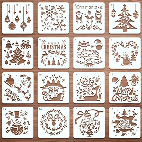 Hillylolly 16 Stk. Weihnachten Schablonen aus Kunststoff, Zeichenschablonen, Malschablonen für Graffiti, Weihnachtskarte, Sammelalbum