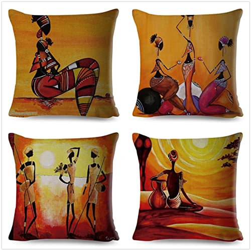 Tinnoon Kissenbezug 65x65cm 4er SetBoho Wohnzimmer Outdoor Deko, Schlafzimmer Zimmer Dekor Kissenhülle Kissenbezüge mit Verstecktem Reißverschluss, Couchkissen, Sofakissen Weinachten Schwarzafrikaner