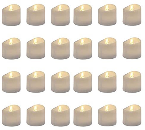 GrassVillage Pack of 24 Realistic and Bright Led Candle Lights in Wave Design, 3.5 cm x 4 cm Tall, Flameless Tea Light Candles, Electric Fake Candle in Bright Warm White