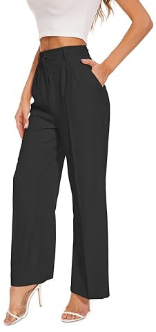 FUNYYZO Damenhose mit weitem Bein, hohe elastische Taille im Rücken, Business-Arbeitshose, lang, gerade, Anzughose für den Sommer