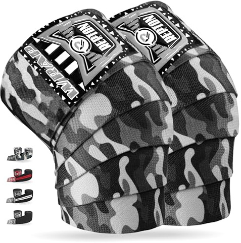 Repton Fitness Gears Coppia di ginocchiere elastiche per sollevamento pesi, per palestra e allenamento, fasce di supporto a compressione per powerlifting, squat e cross training (grigio mimetico)