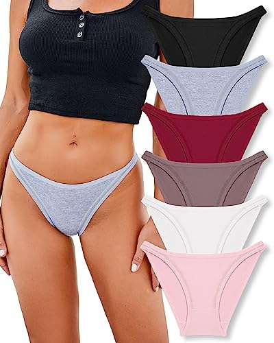 String Underwear for Women Cotton High Cut Hipster Cheeky Panties 6 Pack
