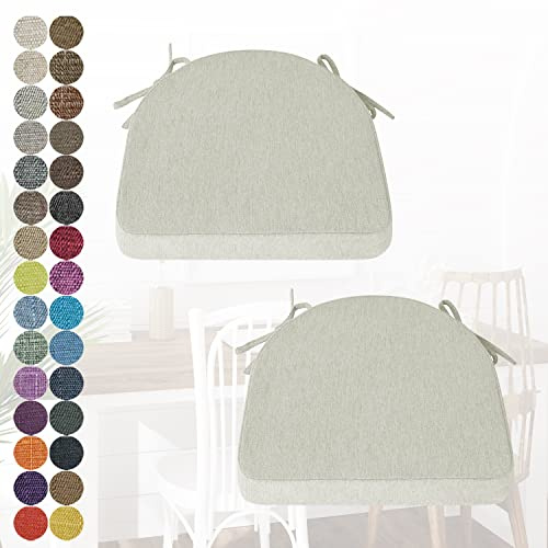PHUSTJKL 2er Set Stuhlkissen Halbrund Stuhlauflage mit Bändern für Esszimmer, Waschbare rutschfest Sitzkissen mit Reißverschluss für Indoor Zuhause Büro Küche (43x42x40x3cm Beige)