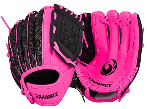 PHINIX Guantes de béisbol para niños para jugar y entrenar de 8 .5 a 9 pulgadas (9 pulgadas, rosa)