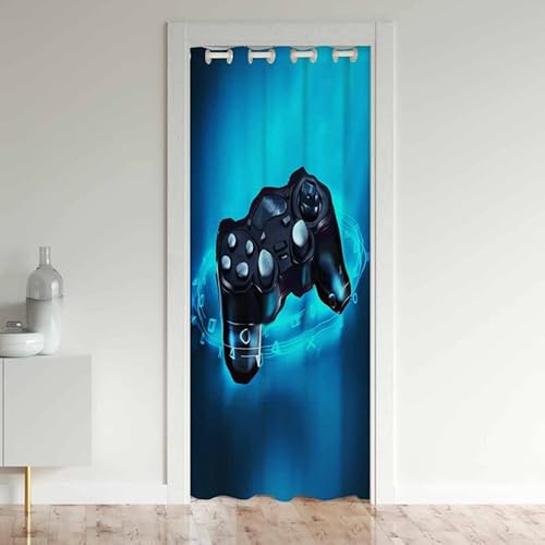 Loussiesd Tende da porta con design da gamer Decor per bambini e ragazzi, con controllo per videogiochi, per camera da letto, giochi, 30%-50% oscuranti, 1 pannello, 132 x 203 cm