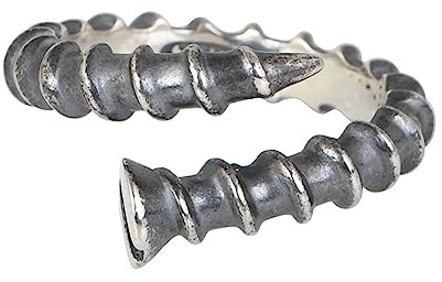 ForFox Damen Schrauben Nagel Ring Schwarzer 925 Sterling Silber Nagelring Offen Verstellbar