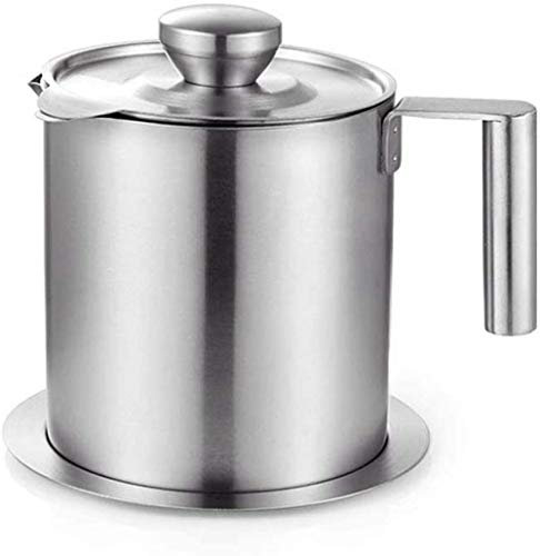 VIXPET Recipiente de grasa de tocino de aceite usado con tamiz grande, 1.2L-5 tazas (o 1.8L - 7.5 tazas), colador de freír de acero inoxidable de cocina, -1.2l