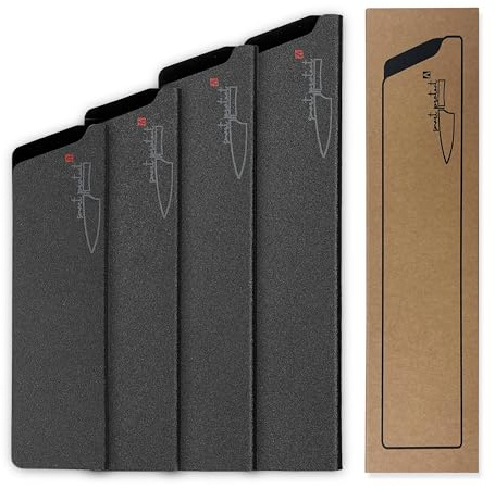REDSALT® smart protect^ 4er Set universal ABS-Messerschutz mit Fleece für hochwertige Messer 16, 18, 20, 22 cm | 100% BPA-freier Klingen-Schutz für Küchenmesser Kochmesser | Schutzhülle Messerhülle