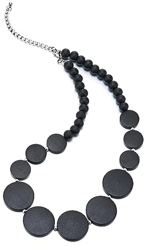 COOLSTEELANDBEYOND Holz Kreis Scheibe Wulst Kette Halsband Choker Halskette Anhänger, Abendkleid Bankette Einzigartige