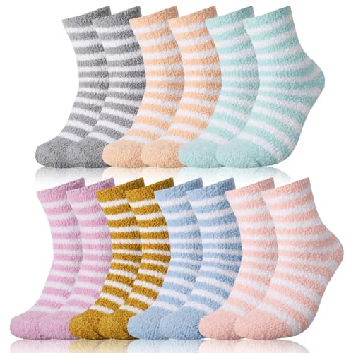 FRIUSATE 7 Pairs Fluffy Socks for Women, Bed Socks Fuzzy Thick Bed Cosy Socks for Women Girls, Soft Winter Thermal Socks Ladies Slipper Socks 4-7 Size