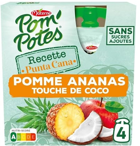 Pom Potes Compote Gourdes Sans Sucres Ajoutes Recettes Punta Cana Pomme 360G - Délicieuse compote en gourde sans sucre ajouté - Lot De 4