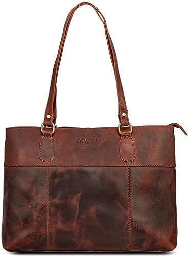 ROYALZ Augustine Vintage Echtleder Handtasche Damen mittelgroß Leder Henkeltasche Schultertasche mit langen Henkeln;Farbe:Schwarz