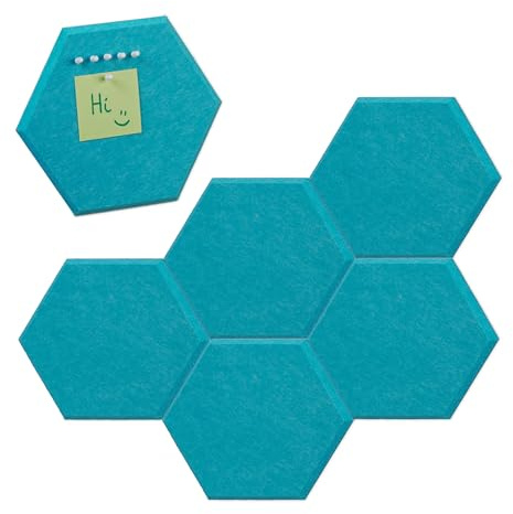 Relaxdays Filzpinnwand, 6 Stück, Selbstklebende Sechsecke aus Filz, HxBxT: 26x30x0,9 cm, Filzwand inkl. Pinnnadeln, blau