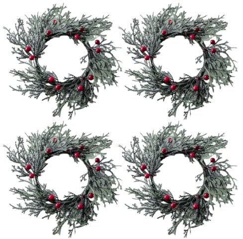 PRETYZOOM 4 Stück Kleiner Weihnachtskranz Kerzenringe Kerzenkranz Weihnachten Türkranz Kerzen Kranz Ringe Dekokranz Adventskranz Säule Kerzenhalter für Stumpenkerzen Stabkerzen Tischdeko Deko