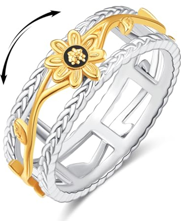 KINGWHYTE Gänseblümchen Fidget Ringe 925 Sterling Silber Daisy Spinner Ringe Anti Stress Stimmung Ring Geburtstag Weihnachten Schmuck Geschenke für Frauen Mädchen