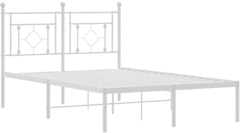 vidaXL Sängram med huvudgavel metall vit 120x190 cm, säng, metallsäng, metall sängram, sängar, metallsängar, metall sängramar, gästsäng, gästsängar
