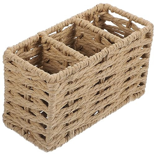 Alipis Paper String Cutlery Utensil Holder and Tableware Storage Bucket, Beige Woven Paper Rope Kitchen Organizer for Dining Table, Household Chopsticks and Spoon Storage Basket