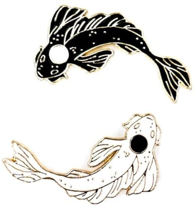 2 x Goldfisch Brosche Fisch Anstecker Goldfisch Anstecknadel schwarz und weiss