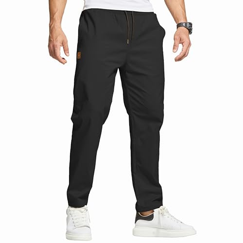 ZOXOZ Hosen Herren Chino Cargo Hose Herren Freizeithose Cargohose Männer Jogginghose Herren Baumwolle Sporthose Männer Lang Elastische Taille mit Kordelzug Casual Hose mit Taschen Schwarz XL