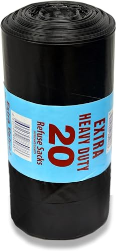 20 Bin Bags Extra Heavy Duty 100L Bin Bag Refuse Sacks Pack Of 20 Eco Friendly Black Bags For Rubbish Home Offices Garden Thick Extra Strong Bin Liners Made from Recycled Material