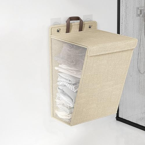 Wäschekorb, faltbarer Wäschekorb für Zuhause, Wandmontage, Badezimmer-Aufbewahrungs-Organizer mit Griffen (Beige, 48 x 36 x 12 cm)