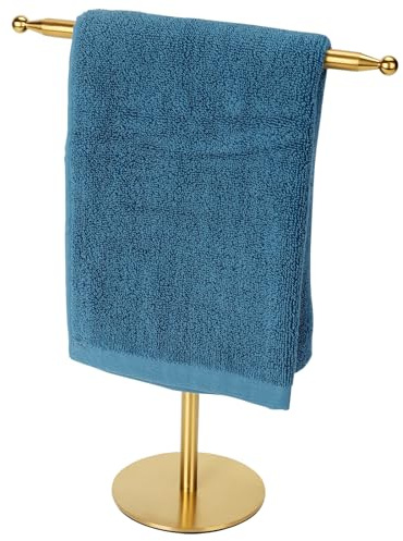 Hand Towel Holder Stand for Bathroom Vanity Countertop Stainless Steel T-Shape Free Standing Towel Rack Stand Towel Bar for Bathroom Kitchen (Gold)