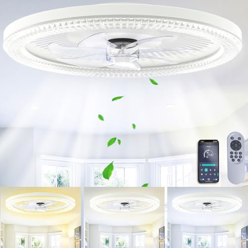 Indmird 50W Ventilatore da Soffitto con Luce, Dimmerabile Lampadario Ventilatore da Soffitto con Telecomando e APP 6 Velocità Plafoniera con Ventilatore da Soffitto per Camera da Letto, Cucina
