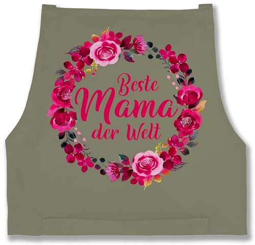 Shirtracer Schürze - Erwachsene - Beste Mama der Welt Geschenk I Mama Geschenk I Mutter I Mutti - 85x69 - Sage Grün - erwachsenenschürze mum muttertagsgeschenk kranz mütter blumen muttertag weltbeste