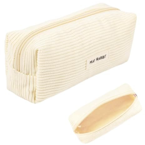 Mäppchen Aesthetic Cordstoff Pencil Case Aesthetic Teenie-Mädchen Verwendet Milchiges Weiß Federmäppchen Aesthetic Für Schulen Und Büros Mit Reißverschluss Aesthetic Federmäppchen