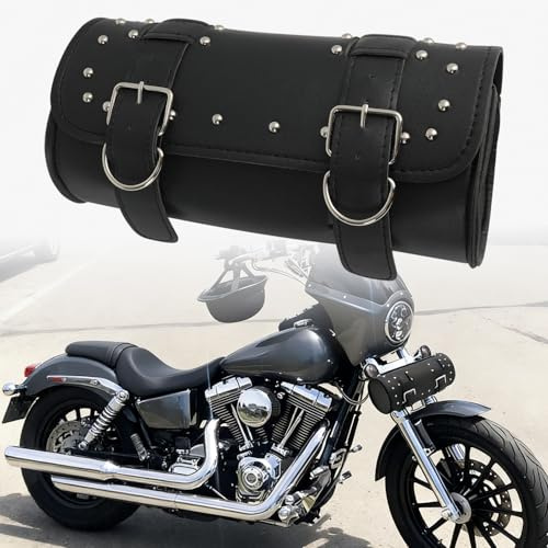 DREAMIZER Motorrad Tasche Universelle Satteltaschen PU-Leder Motorradtaschen Wasserdicht Motorrad Werkzeugtasche für Motorrad Fahrrad mit 2 Befestigungsgurten Schwarz Motorradtasche