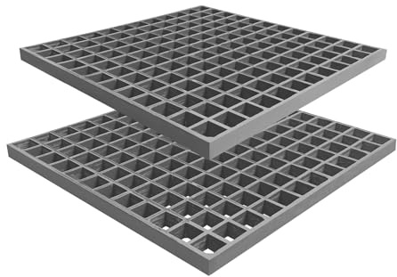 Natotela 2 Pack 19x19in Fiberglass Molded Grating, FRP Grate Panel Meniscus 1.57''x1.57''x0.98'' Mesh Square Fiberglass Bar Grating for Drainage, Pigeon Loft, Stairs Floor,Trenches,Pond,Grey