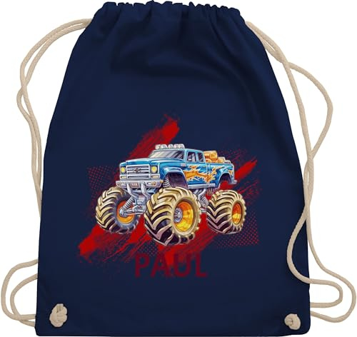 Turnbeutel Rucksack - Auto - Monstertruck mit Name | Monster Truck Personalisiert | Riesentruck - Unisize - Navy Blau - kinder kindergarten wechselbeutel cars automotiv stoffbeutel junge