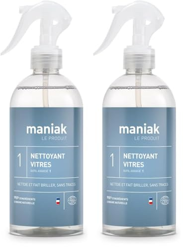 Produit Nettoyant Vitre Super Efficace – Spray 500 mL Maniak : Efface les Traces (Pluie, Poussière) sur Vitres & Miroirs, 500.00 ml (Lot de 2)