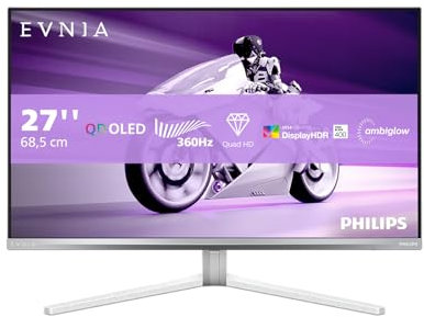 Philips Evnia 27M2N8500AM - 27 tum OLED QHD spelmonitor 360 Hz, 0,03 ms, HDR400, FreeSync. Prem., G-Sync komposition. (2560x1440, 2X HDMI 2.1, 1x DP 1.4, USB-hub) vit