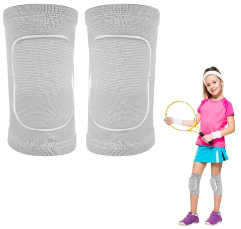 Knee Pads for Kids Suit for Age 7-12 Years, Wrestling Knee Pads Volleyball Knee Pads Thick Sponge Youth Girls Anit-Slip Sport Knee Support Brace for Volleyball Dance Yoga Running Climbing Grey