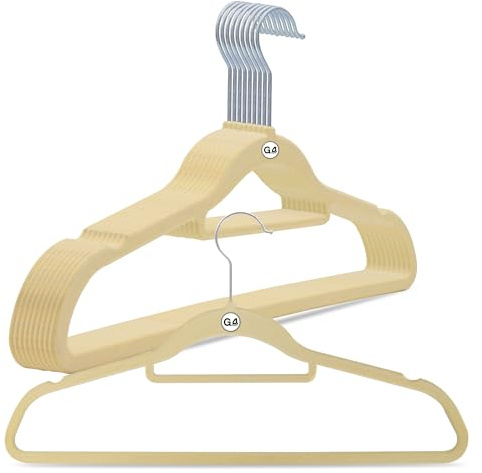 G4GADGET 10 Pack Cream Velvet Coat Hangers 41cm with Tie Bar - Non-Slip, Space-Saving, Durable Hangers for Clothes, Jackets, Suits, and Trousers - 360° Rotating Hook