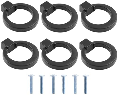 WERIGONI 6er-Pack Möbelgriffe Vintage, Möbelknöpfe Schwarz, Schubladenringgriffe 4 cm, Möbelgriffe aus Zinklegierung mit Schrauben