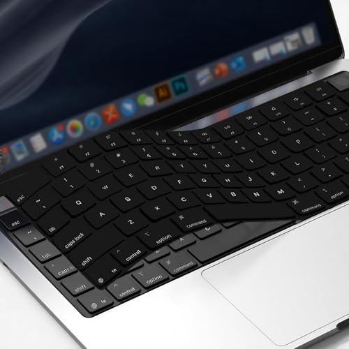 GPXIIZ Tastaturschutz Kompatibel für 2025-2022 MacBook Air 13,6/Air 15 M4 M3 M2, 2025-2021 Mac Pro 14/Pro 16 Pro/Max M5 M4 M3 M2 M1, Ultra Dünn Silikon Keyboard Cover, US-Layout, Schwarz
