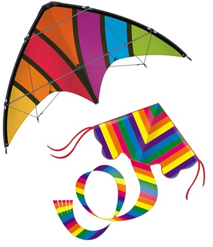 GÜNTHER FLUGSPIELE - 30121 - Sportlenkdrachen Top Loop & Einleinerdrachen Rainbow, 2 Stück, Outdoor Spielzeug für Kinder, Jugendliche und Erwachsene