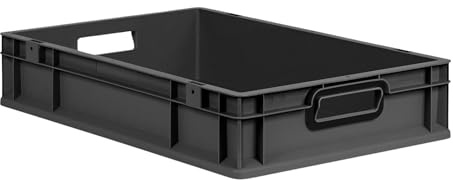 PROREGAL Eurobox NextGen Color | HxBxT 12x40x60cm | 23 Liter | Griffe schwarz offen | Glatter Boden | Schwarz | Eurobehälter, Transportbox, Transportbehälter, Stapelbehälter