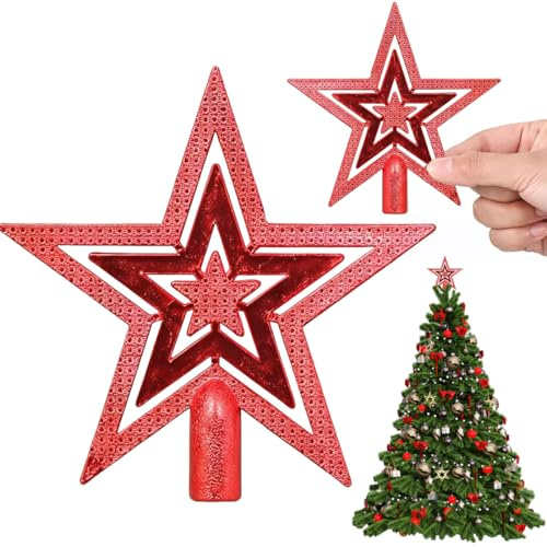 Estrella Árbol de Navidad Ligera Clásica Plástico Hueco Adornos para Árbol de Navidad Ideal Christmas Tree Topper Roja