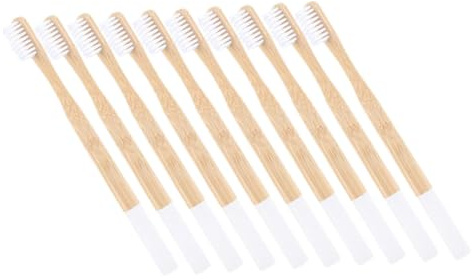 Healeved 10 Stück Teiliges Bambuszahnbürsten Set für Erwachsene mit Extra Weichen Weißen Borsten Rutschfestem Ergonomischem Bambusgriff Wiederverwendbar Schonend für Zähne