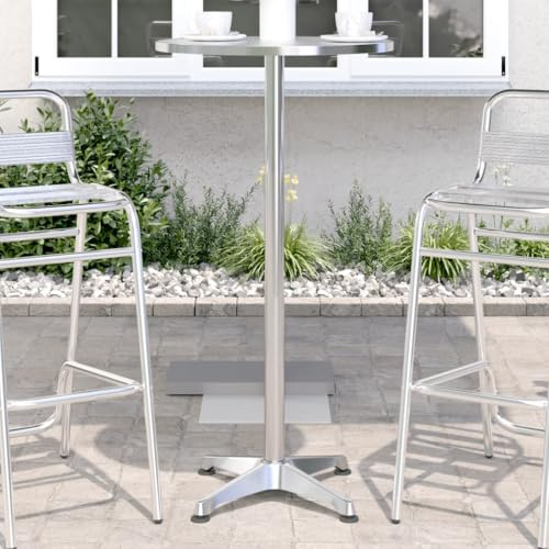 QJBSAVVA Höhenverstellbarer Bartisch Outdoor Rund Ø59.5 cm Aluminium Edelstahl Wetterfest für Balkon Garten und Camping