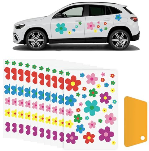350pcs Blumen Autoaufkleber, Wasserfeste Sticker für Küche, Bad, Auto, Fahrrad, Laptop, DIY Blume Aufkleber für Auto Deko, Sticker Blumen für SUV, Wohnmobil Karosserie, Seitentür & Kofferraum(Rakel)