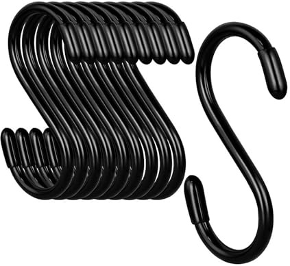 YAIYEFU 12 Stück 7,6 cm robuste Vinyl-beschichtete S-Haken zum Aufhängen – rutschfeste, schwarze Metallhaken für Schrank, Küche, Bad und Garten – ideal für Pflanzen, Töpfe, Pfannen, Handtücher, Jeans