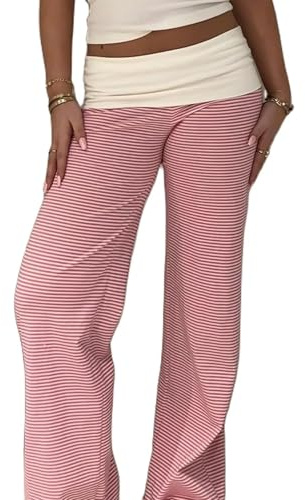 Umklappbare Yogahose für Damen, niedrige Taille, weites Bein, Loungehose, dehnbare Glockenhose, Leggings, Überrollhose