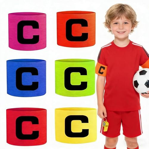 JUNJIEFU 6 Stück Fußball Kapitänsbinde Armbinde, Captain Armband Multicolor Gummizug Fussball Spielführerbinde Klettverschluss für Jugend Erwachsene Männer Frauen(Enthält 1 Pfeife)